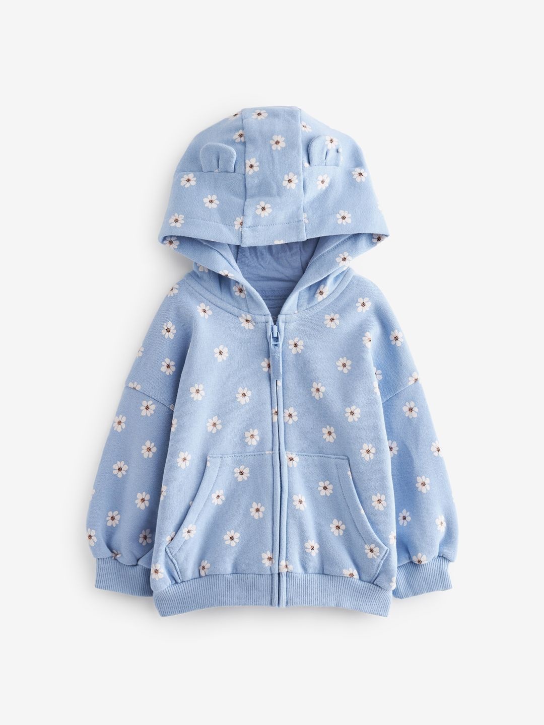 NEXT Girls Floral Print Front-Open Hooded Sweatshirt, Blue