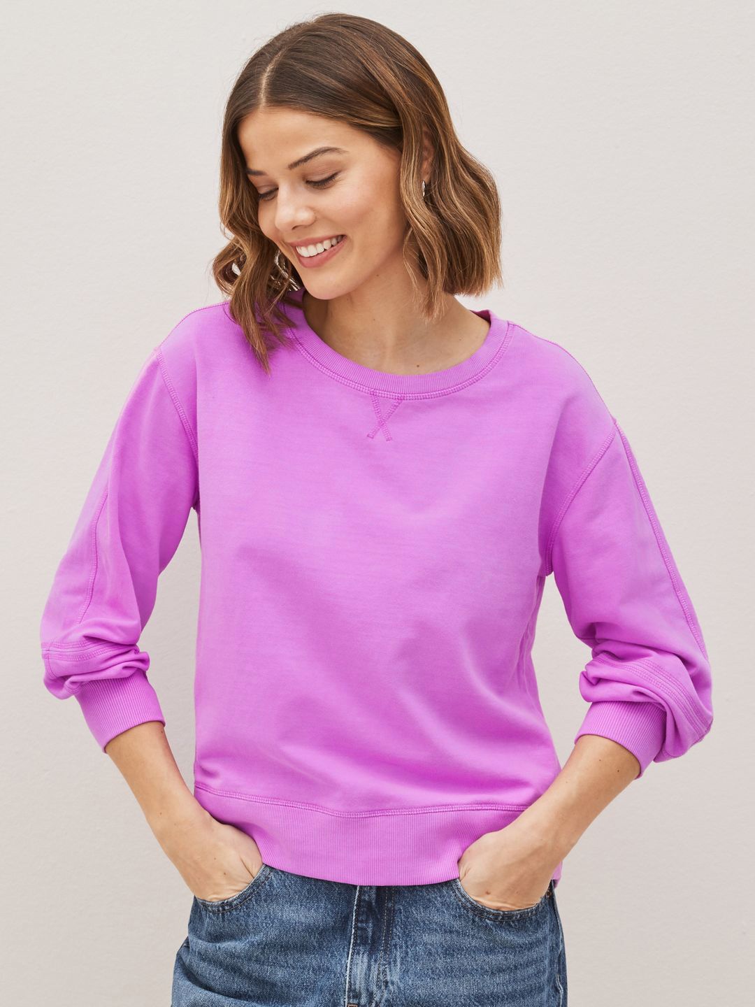 

NEXT Women Pure Cotton Drop-Shoulder Sleeves Sweatshirt, Lavender