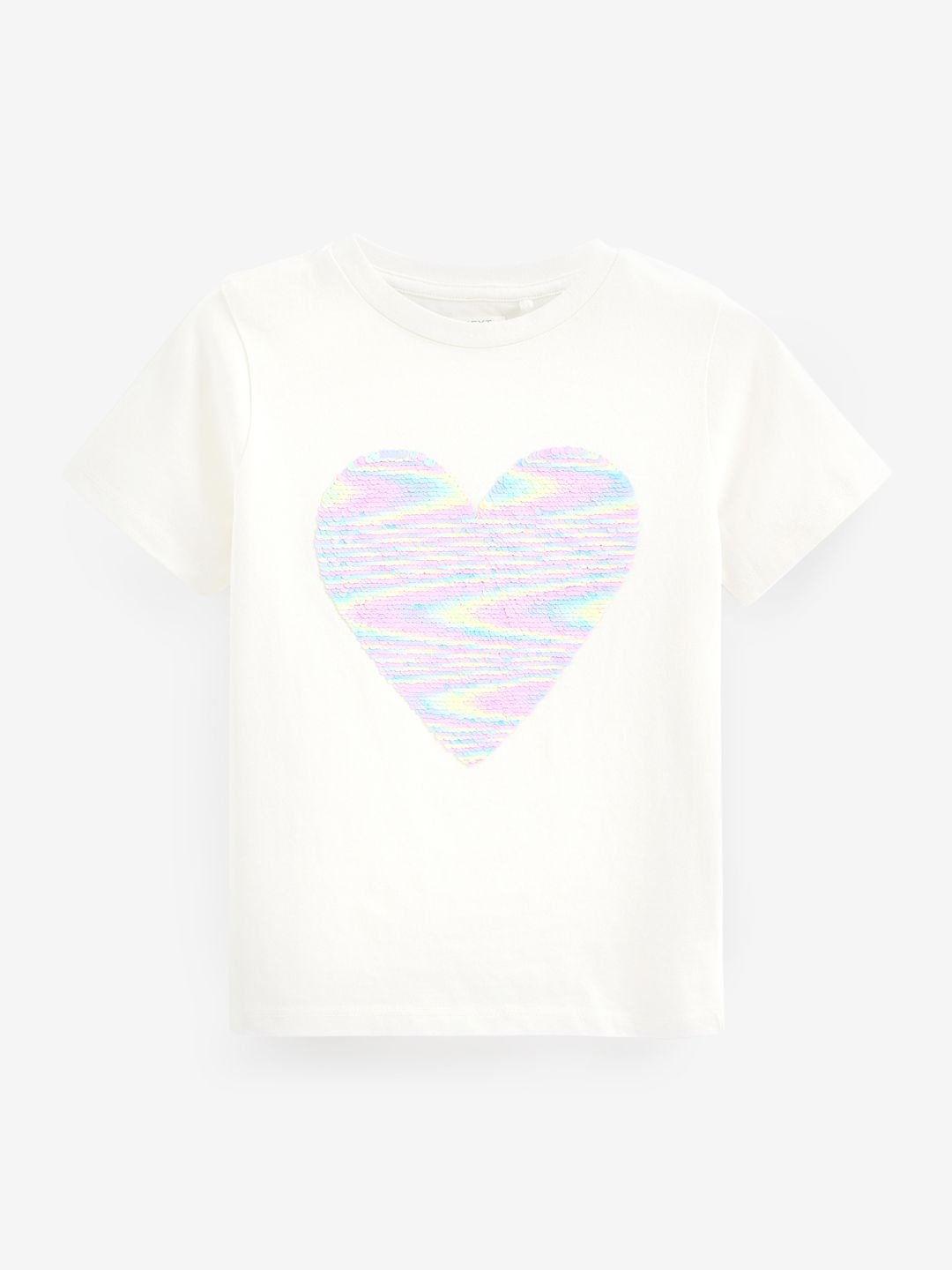 NEXT Girls Sequined Pure Cotton T-shirt, White