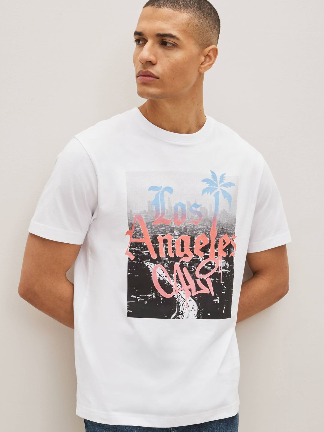 

NEXT Printed Pure Cotton T-shirt, White