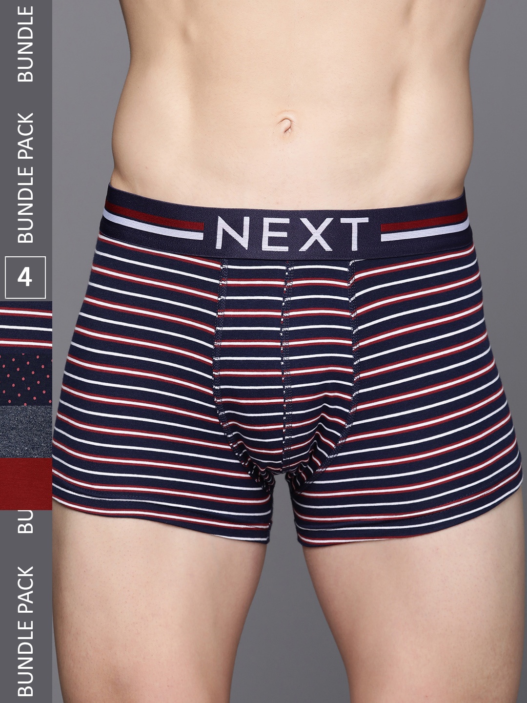 

NEXT Men Pack of 4 Striped Trunks 122593, Navy blue
