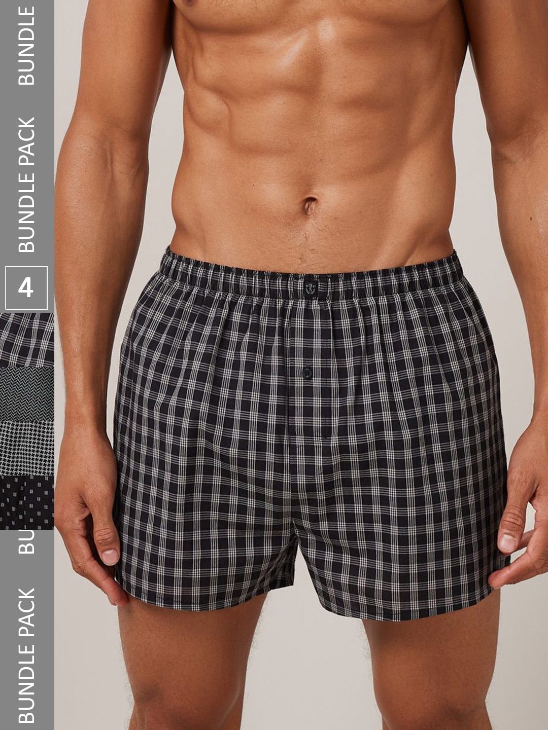 

NEXT Men Checked Pack of 4 Pure Cotton Monochrome Boxers, Black