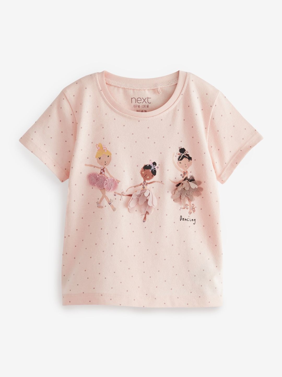 

NEXT Girls Printed Pure Cotton Applique Detail T-shirt, Rose