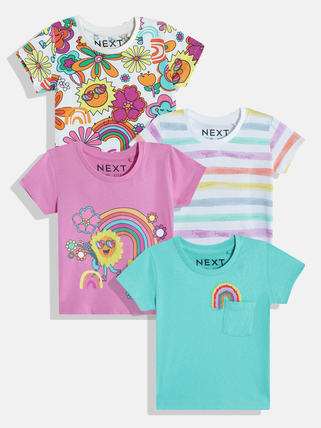 

NEXT Girls Set of 4 Pure Cotton T-shirts, Multi