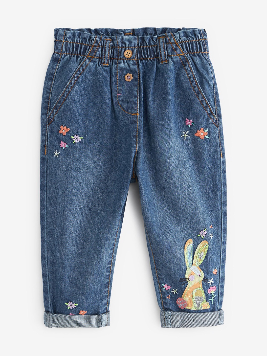 

NEXT Girls Applique Detail Paperbag Jeans, Navy blue