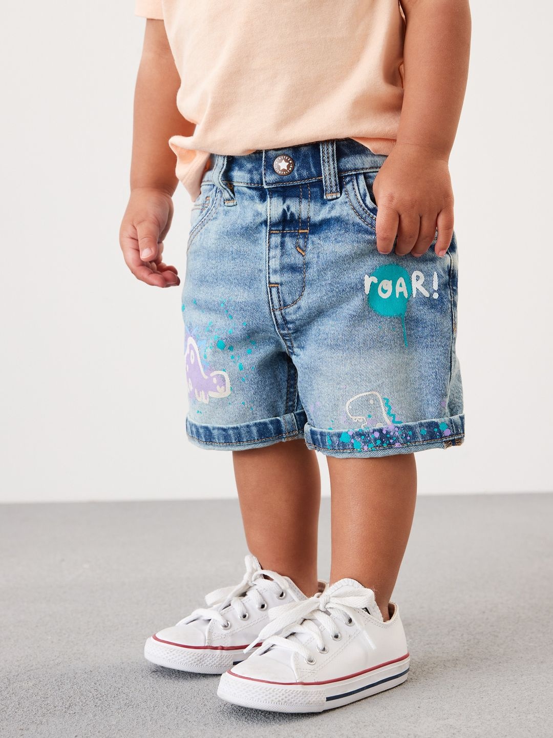 

NEXT Boys Typography Print Denim Shorts, Blue
