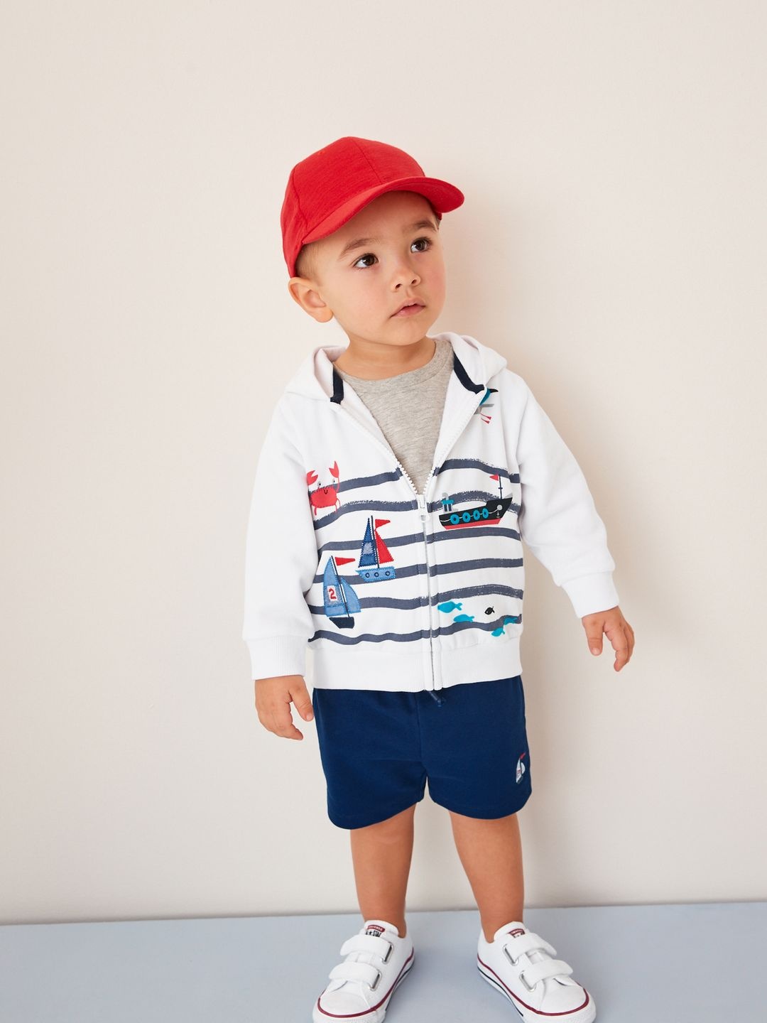 

NEXT Boys Pure Cotton Nautical Printed Sweatshirt with Shorts, White
