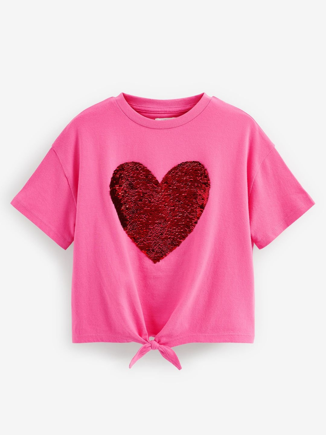

NEXT Girls Pure Cotton Sequin Detail Tie-Up T-shirt, Pink