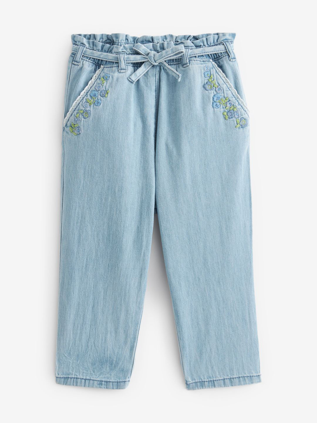 

NEXT Girls Pure Cotton Chambray Trousers with Belt, Blue