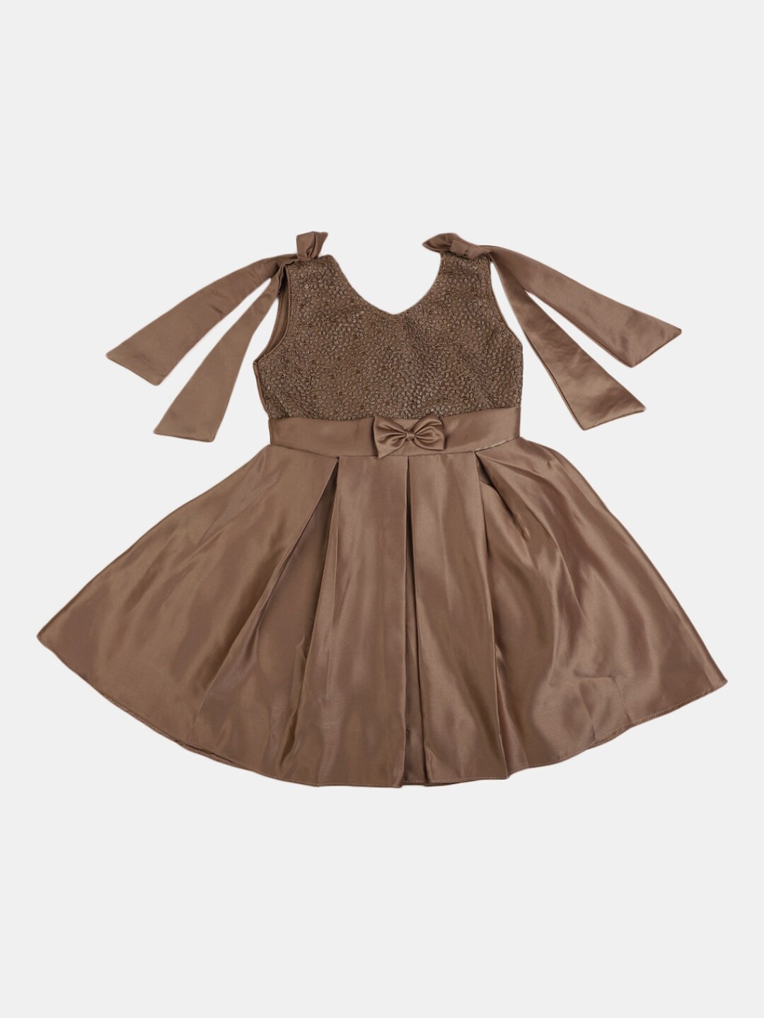 

V-Mart Girls Round Neck Cotton Fit & Flare Dress, Brown