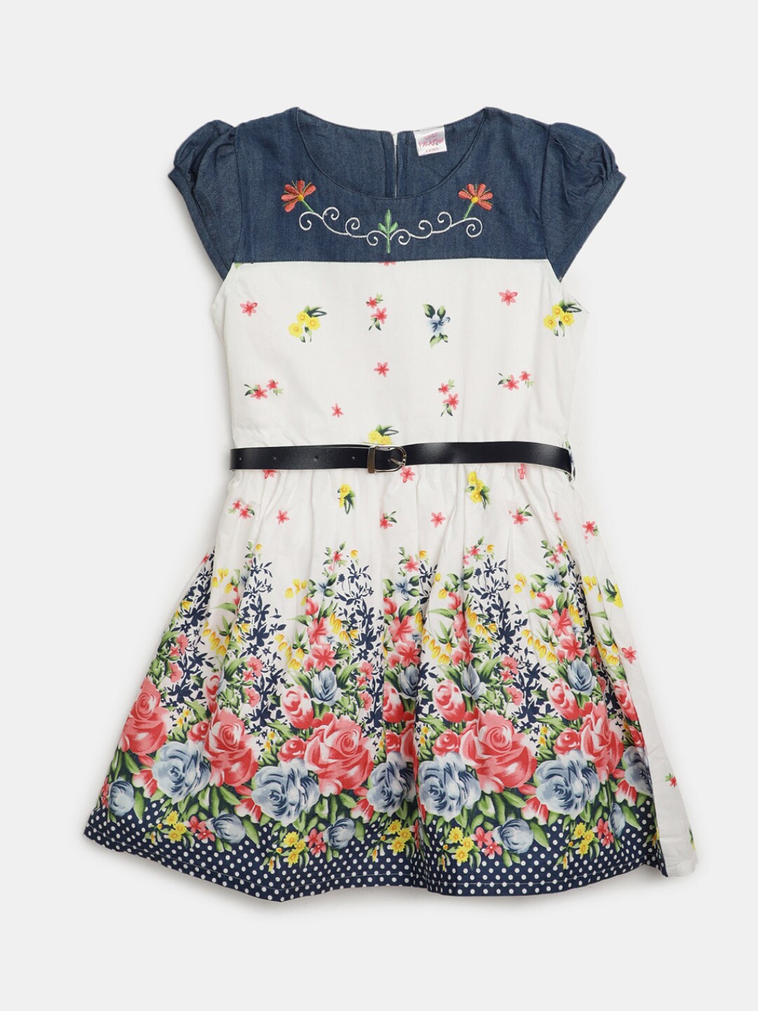 

V-Mart Girls Floral Printed Cotton Fit & Flare Dress, White