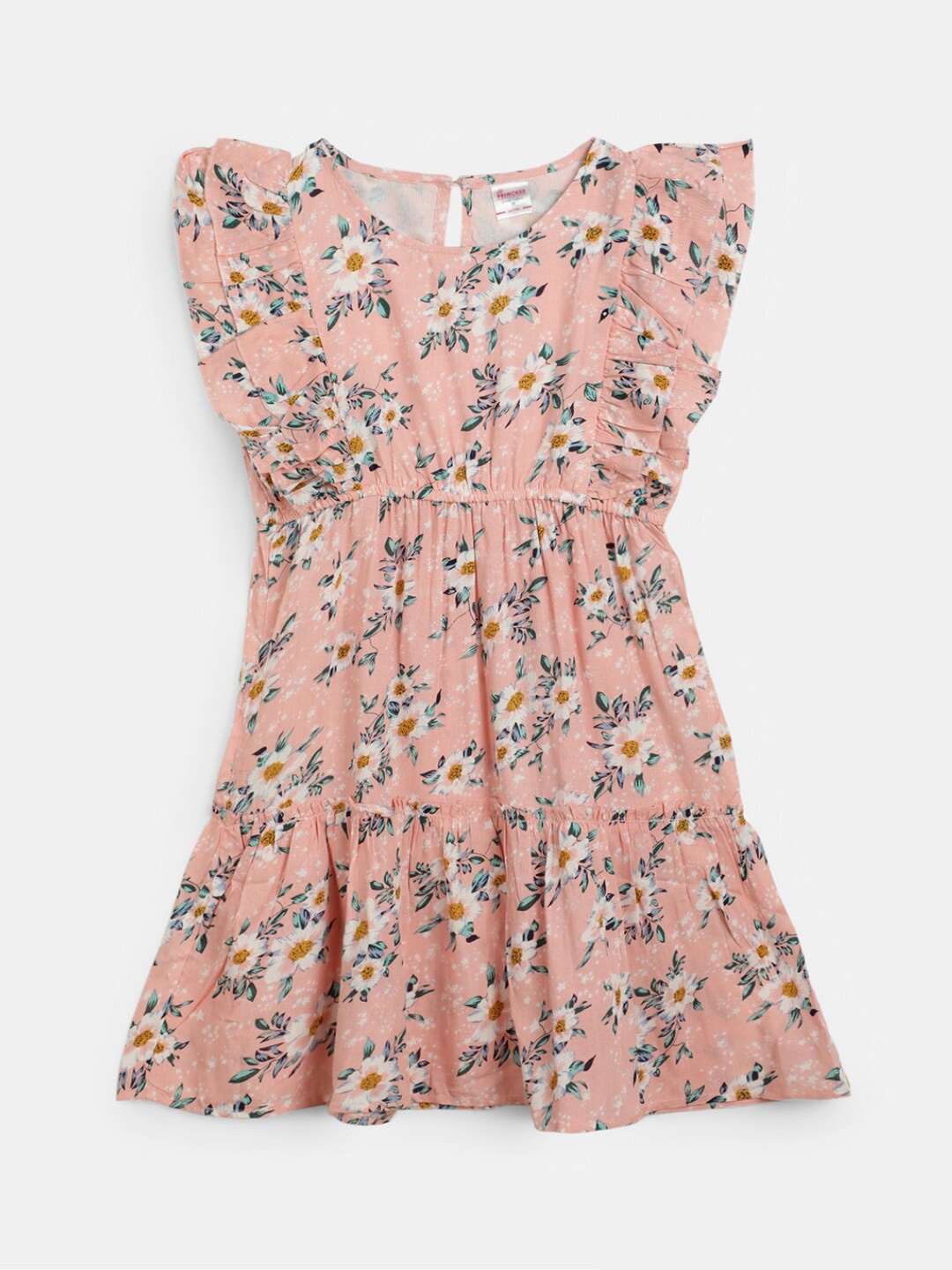 

V-Mart Girls Round Neck Floral Printed Fit & Flare Dress, Pink