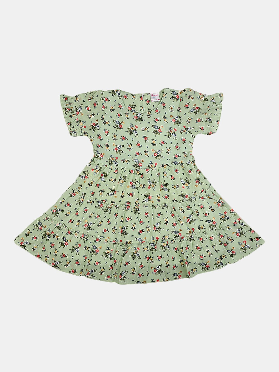 

V-Mart Girls Floral Printed Tiered Cotton Fit & Flare Dress, Green