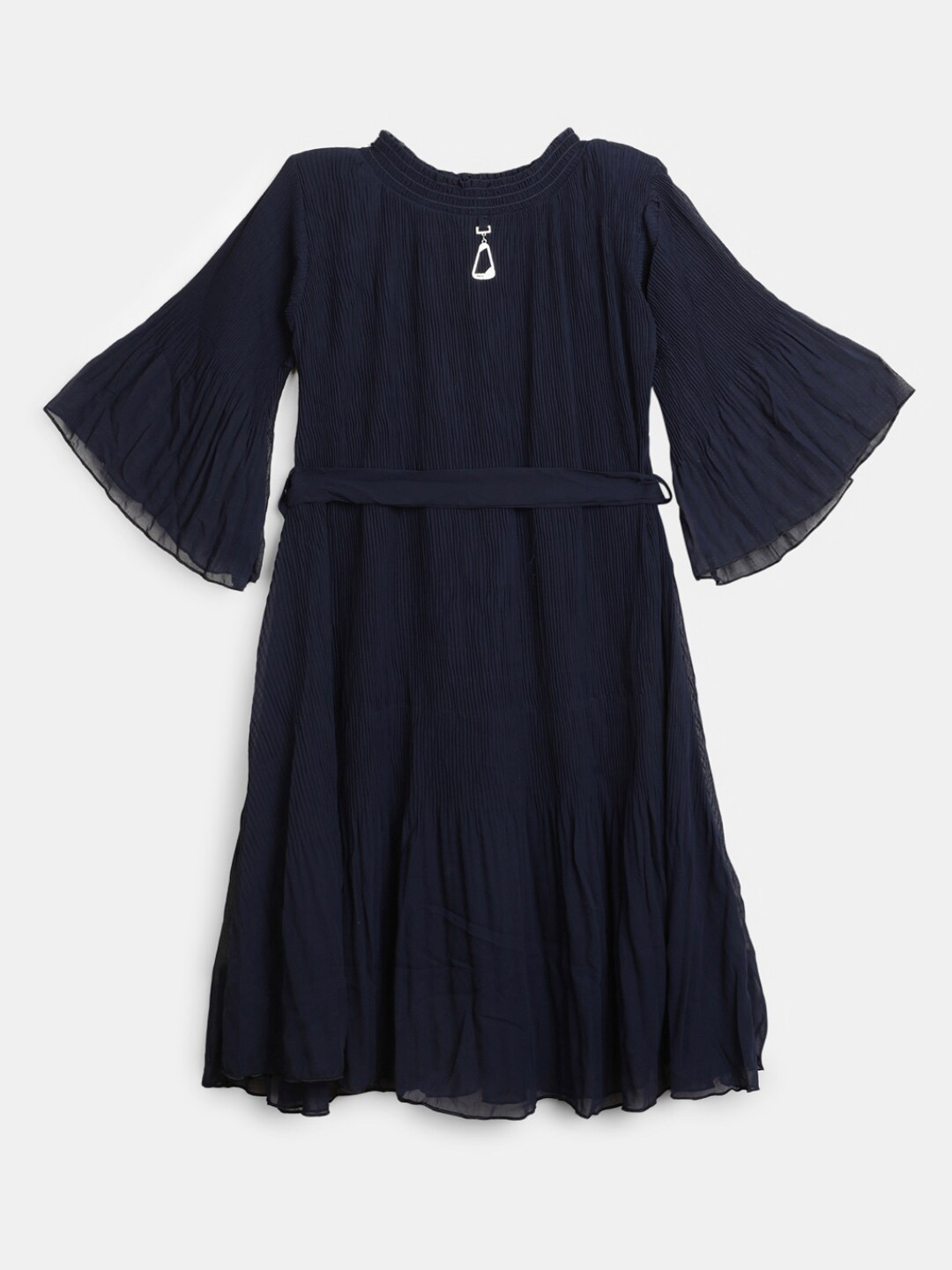 

V-Mart Girls Bell Sleeve Fit & Flare Dress With Belt, Navy blue