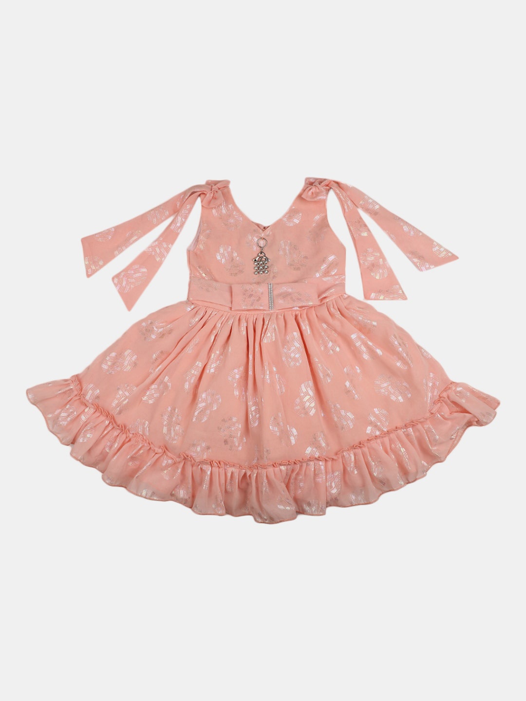 

V-Mart Girls Geometric Printed Net Fit & Flare Dress, Peach