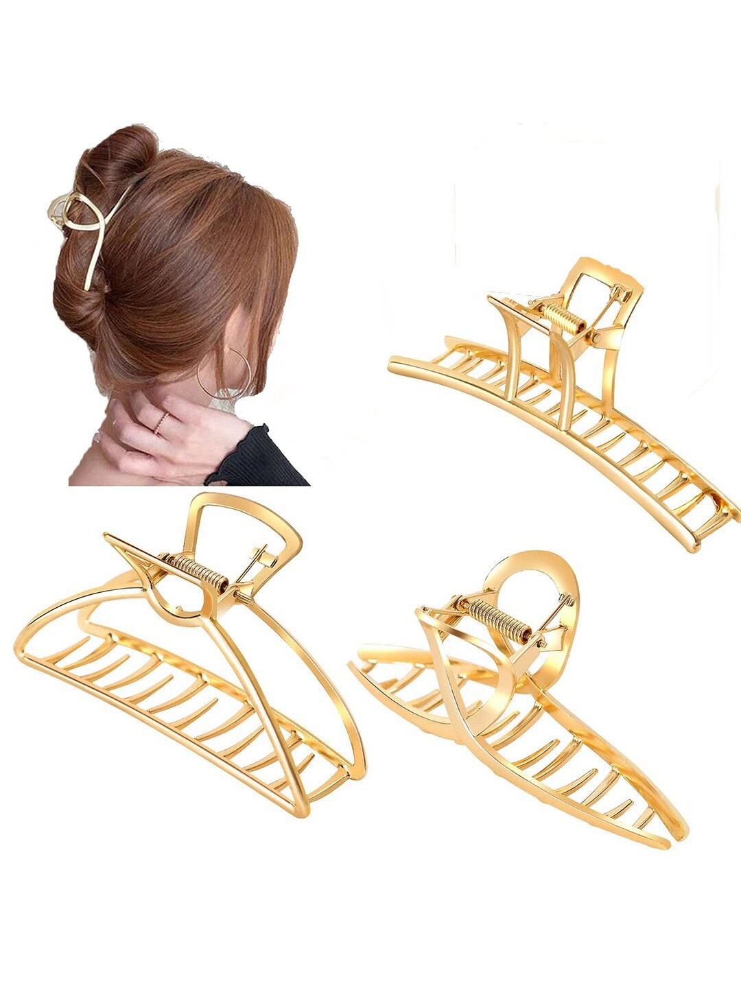 

Krelin Set of 3 Large Hair Claw Clip, Gold