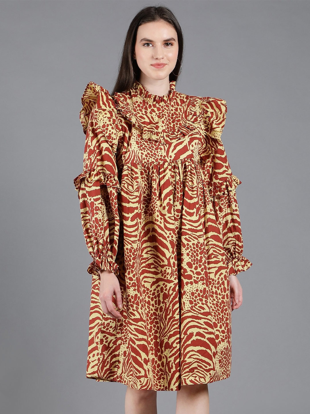 

Amagyaa Abstract Printed Empire Dress, Brown