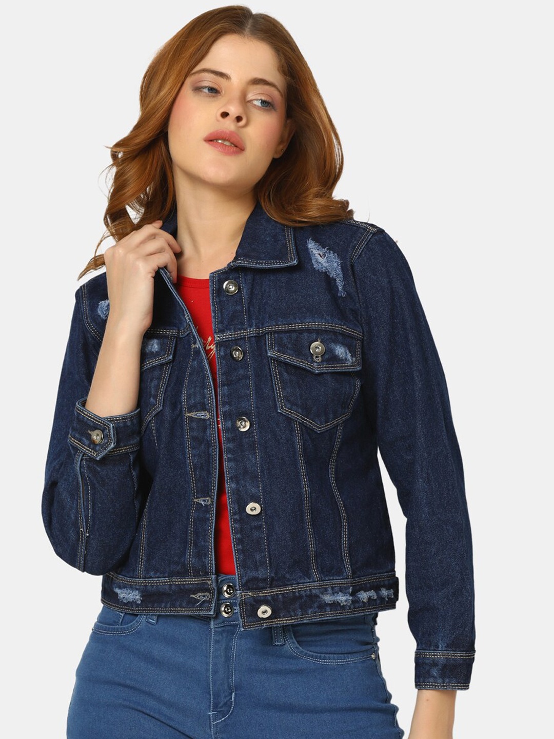 

V-Mart Spread Collar Denim Jacket, Blue