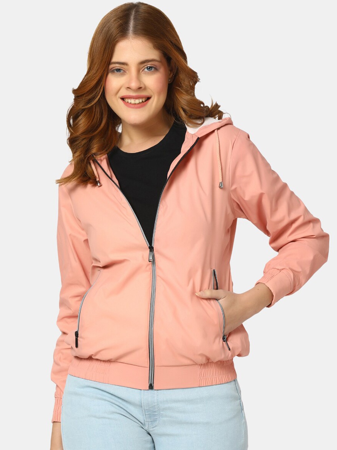 

V-Mart Hooded Bomber Jacket, Peach
