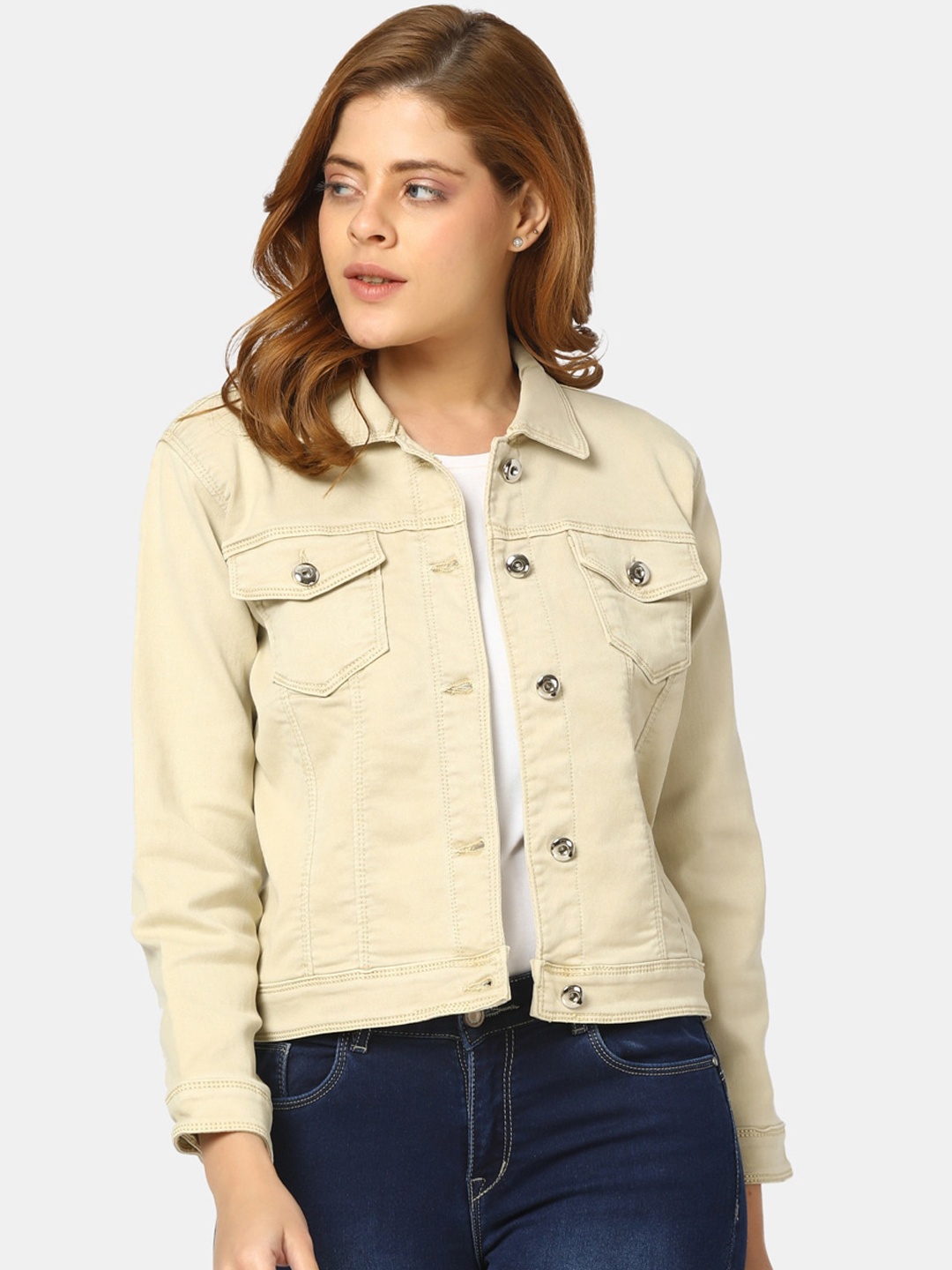 

V-Mart Spread Collar Denim Jacket, Beige