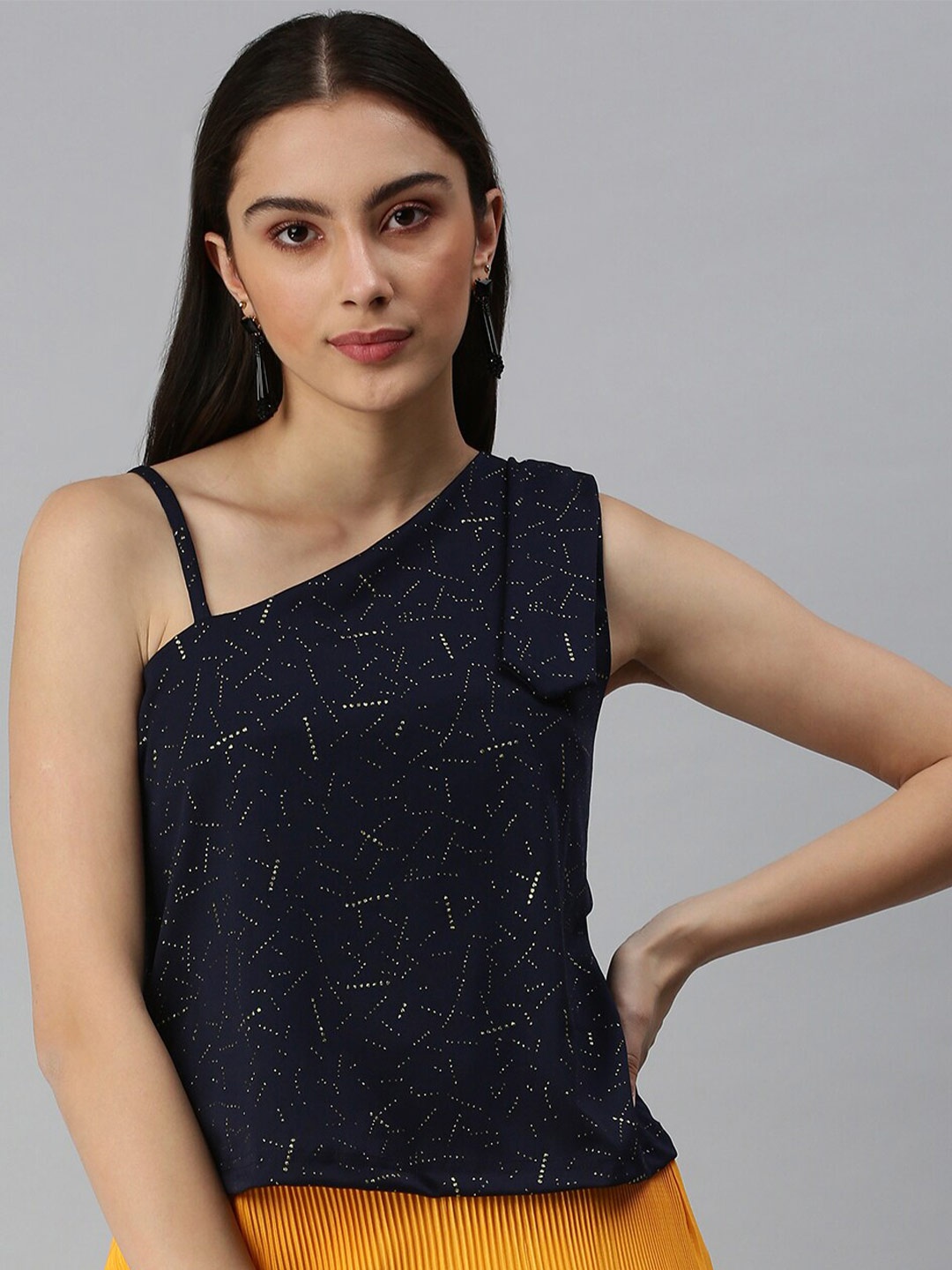 

SHOWOFF Embellished One Shoulder Sleeveless Crop Top, Navy blue