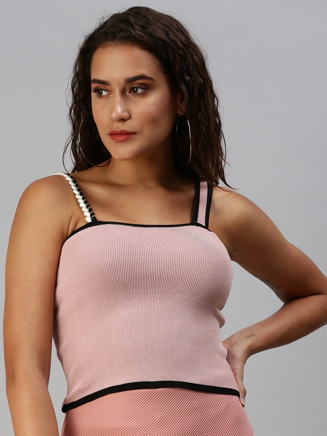 

SHOWOFF Shoulder Straps Crop Top, Mauve