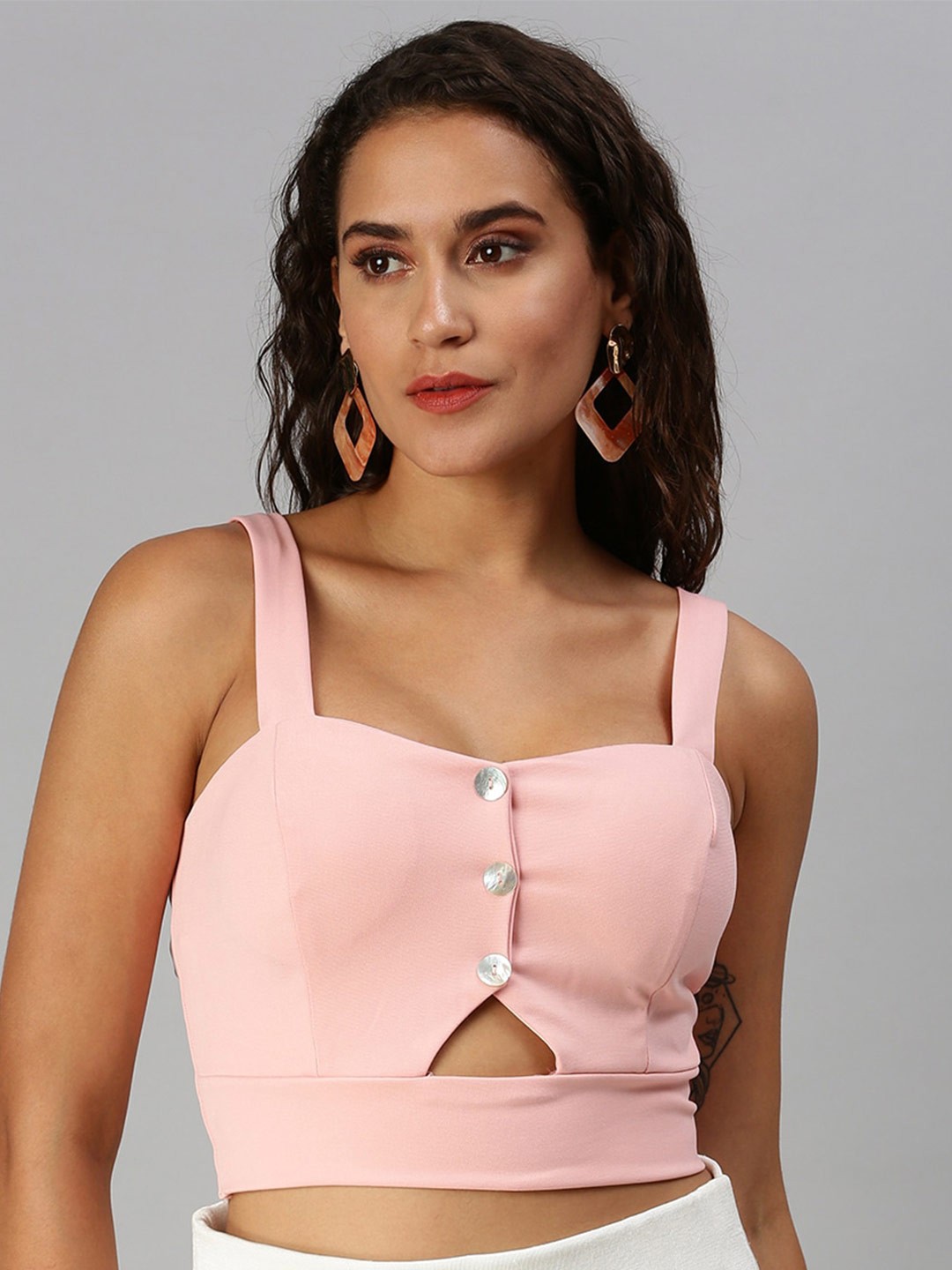 

SHOWOFF Shoulder Straps Cut Out Bralette Crop Top, Pink