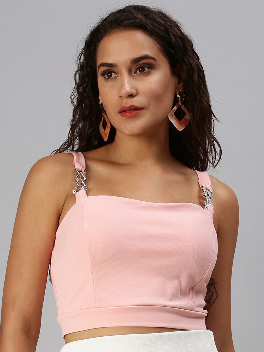 

SHOWOFF Shoulder Straps Crop Top, Pink