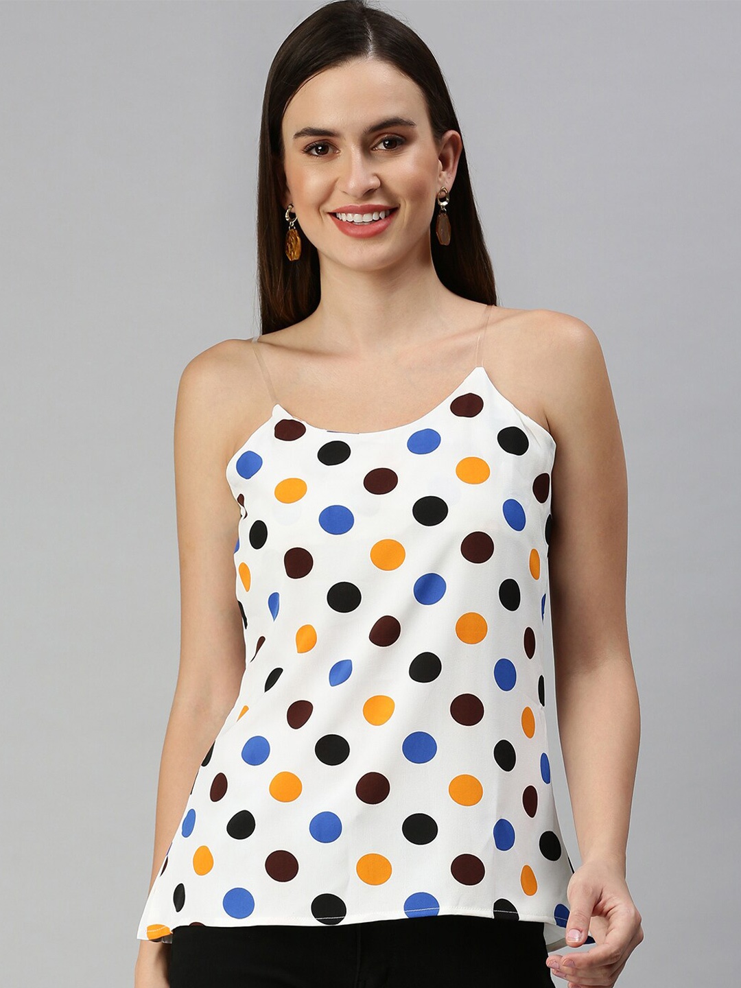 

SHOWOFF Polka Dot Printed Shoulder Straps Regular Top, Off white
