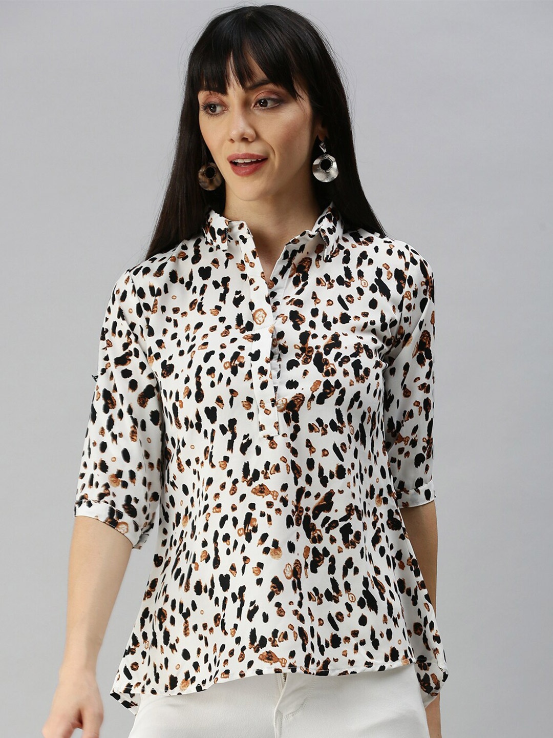 

SHOWOFF Animal Print Georgette Shirt Style Top, White