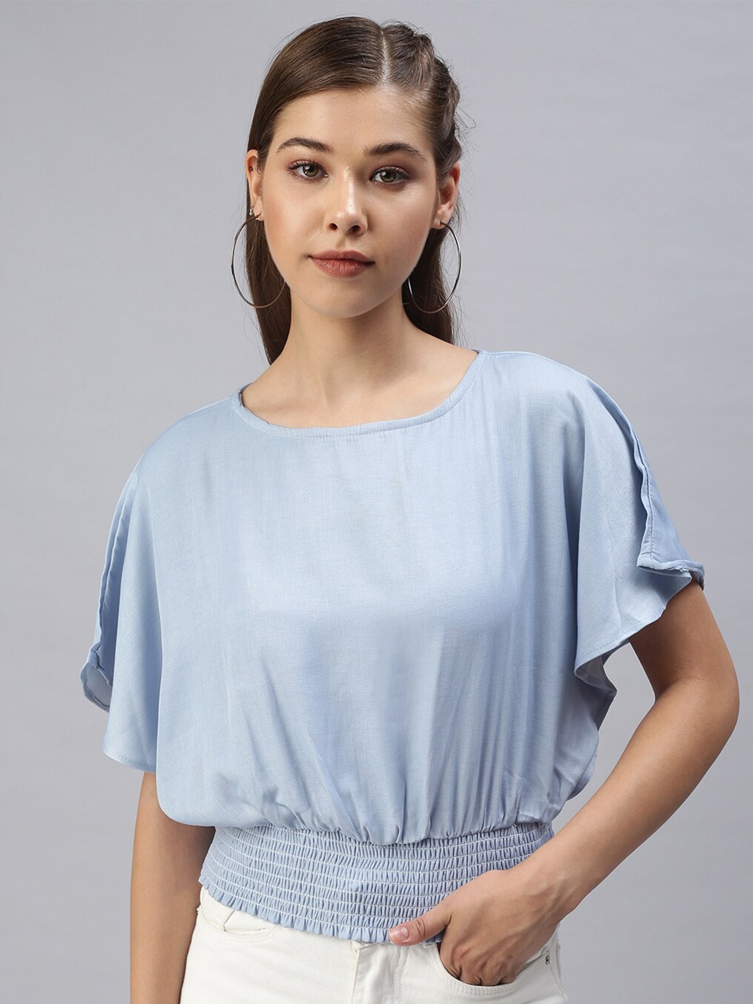 

SHOWOFF Puff Sleeve Denim Top, Blue