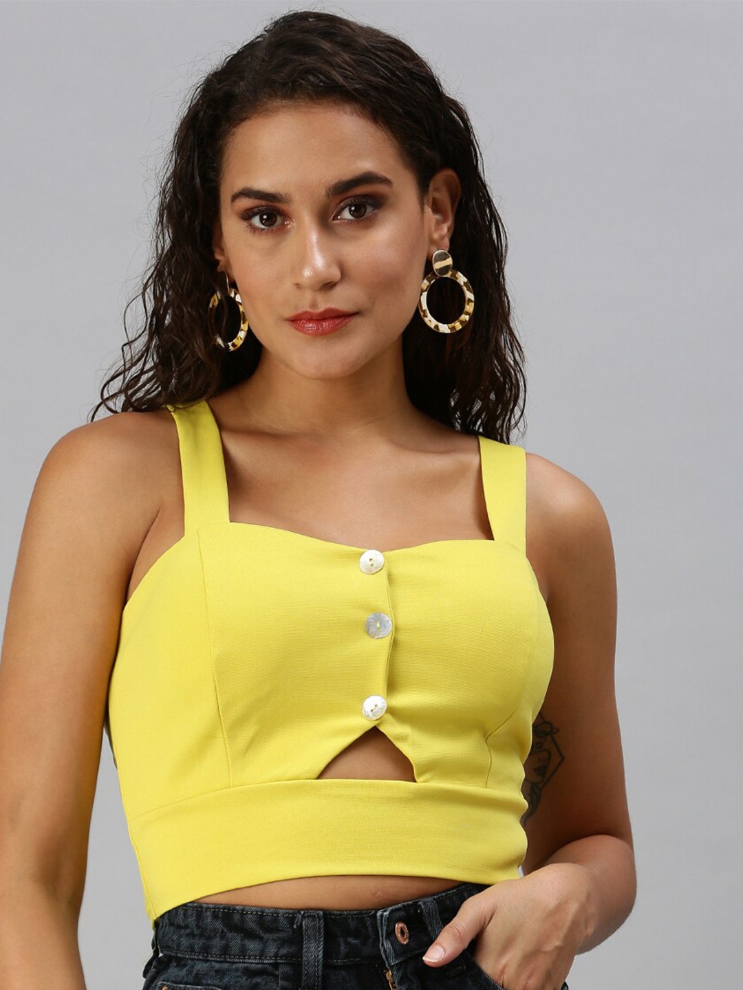 

SHOWOFF Sleeveless Cut-Outs Crop Top, Yellow