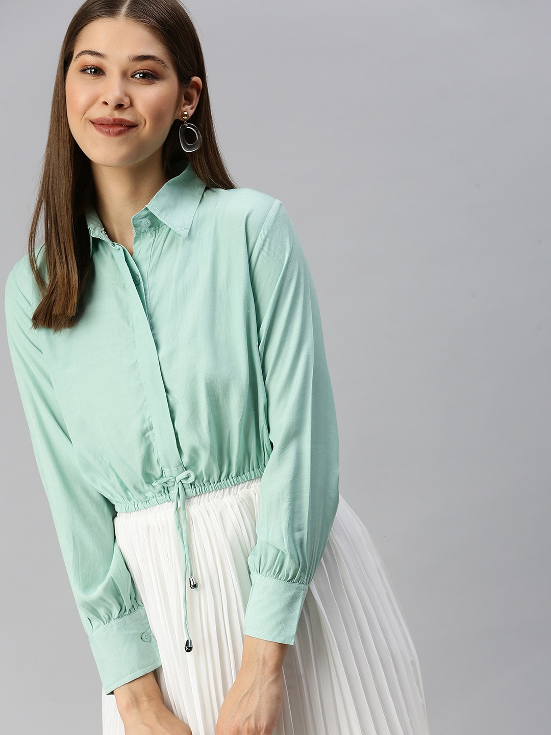 

SHOWOFF Shirt Collar Shirt Style Top, Sea green