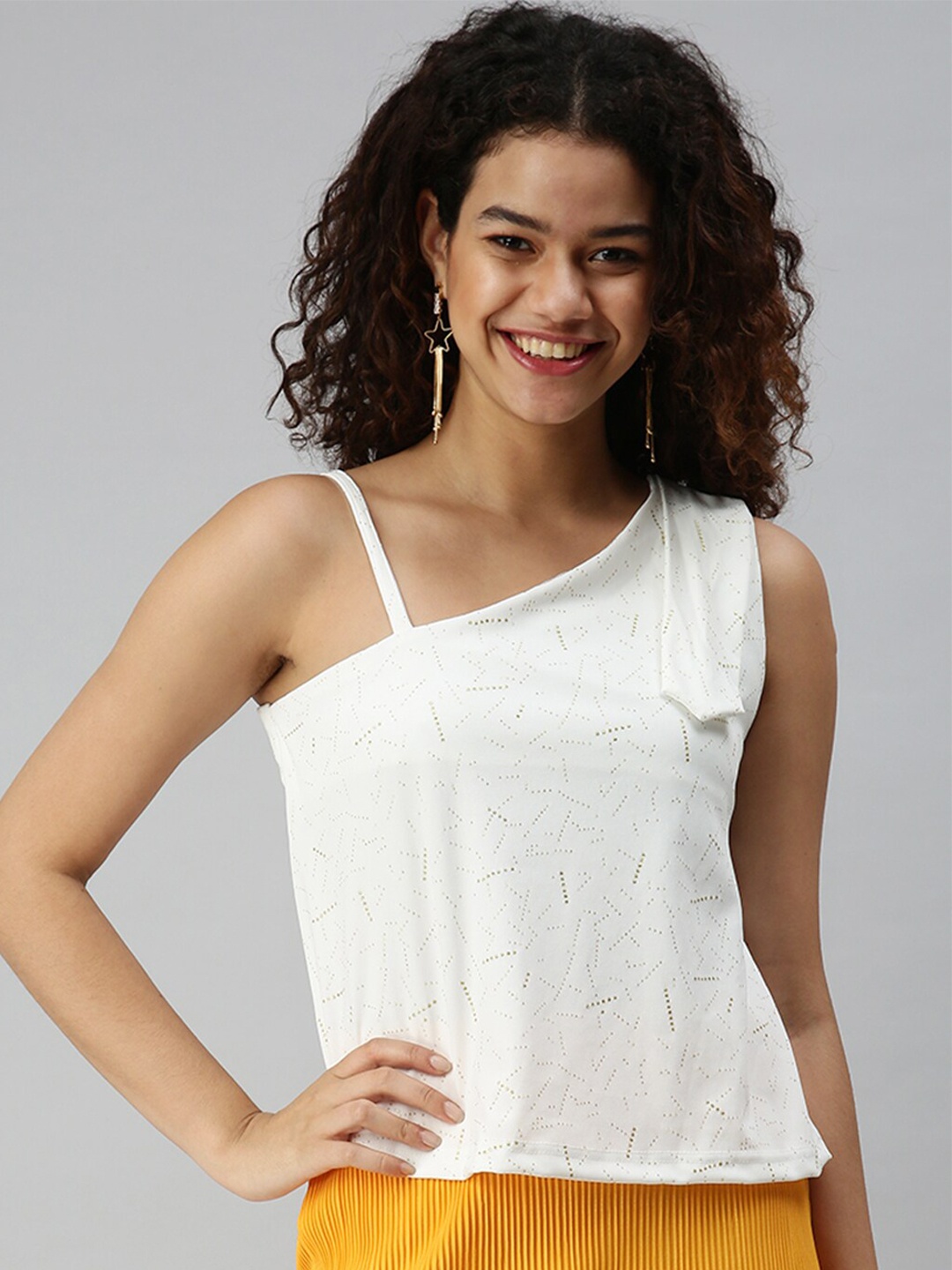 

SHOWOFF Self Design One Shoulder Georgette Top, White