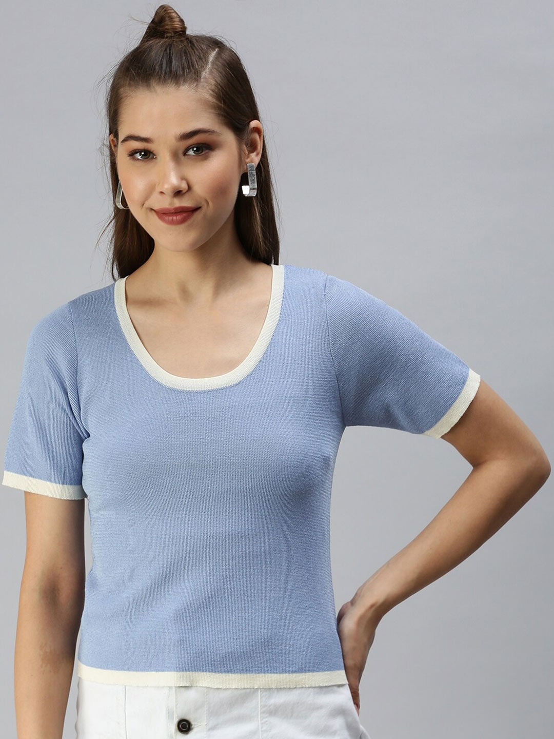

SHOWOFF Scoop Neck Knitted Top, Blue