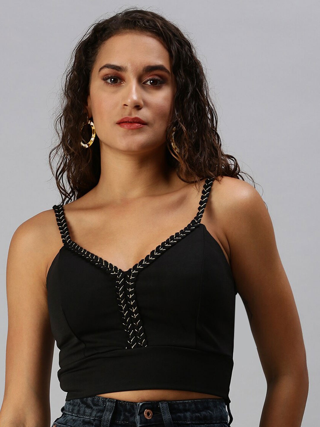 

SHOWOFF Shoulder Straps Bralette Crop Top, Black