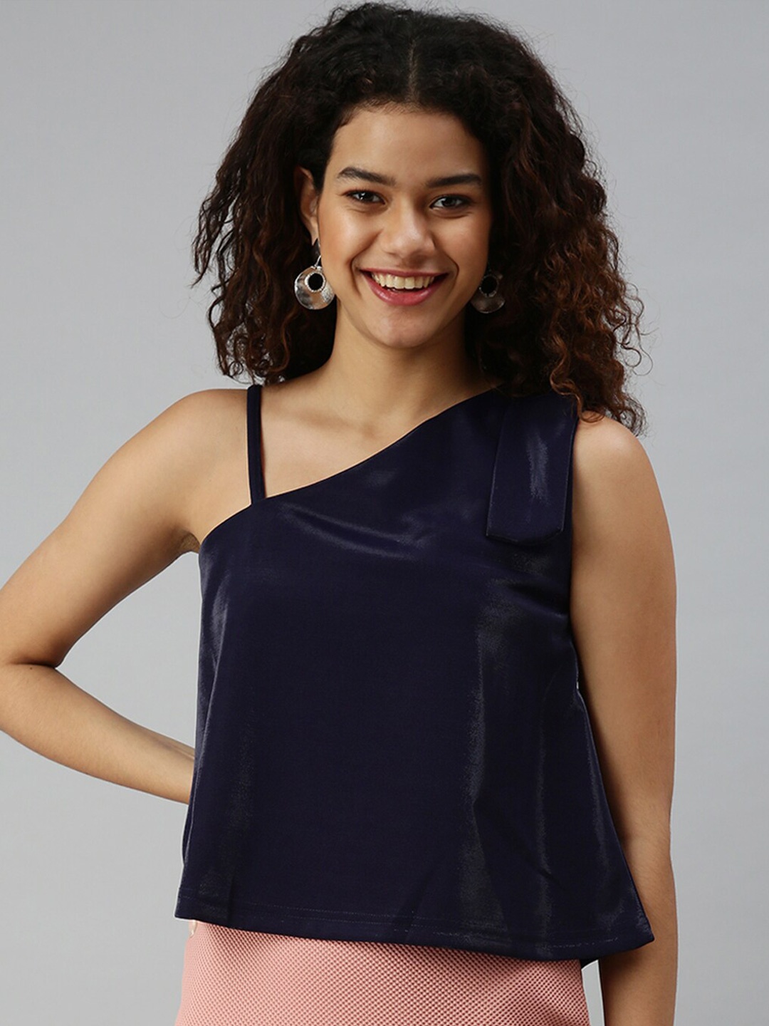 

SHOWOFF One Shoulder Georgette A-line Top, Navy blue
