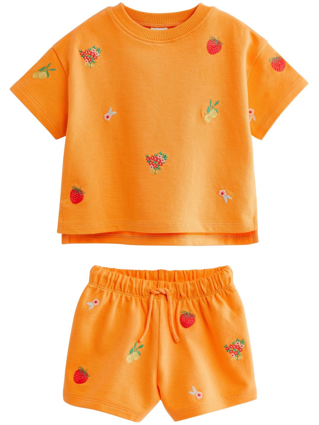 

NEXT Girls Pure Cotton Printed T-shirt with Shorts, Orange