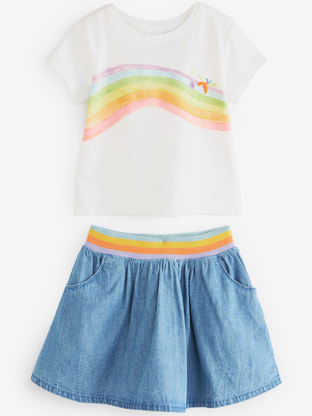 

NEXT Girls Pure Cotton T-shirt with Skirt, White
