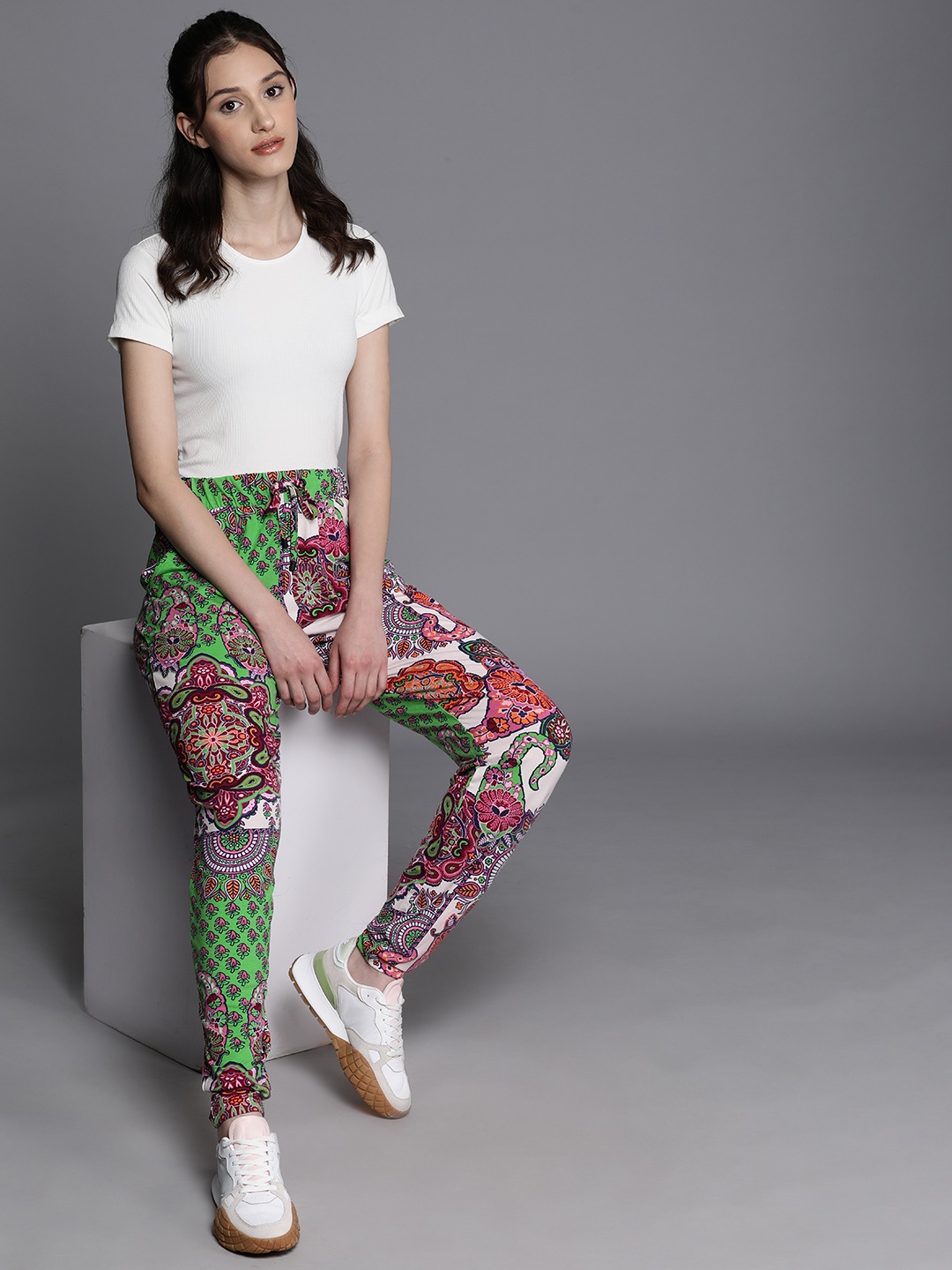 

NEXT Women Ethnic Motifs Printed ECOVERO Track Pants, Purple