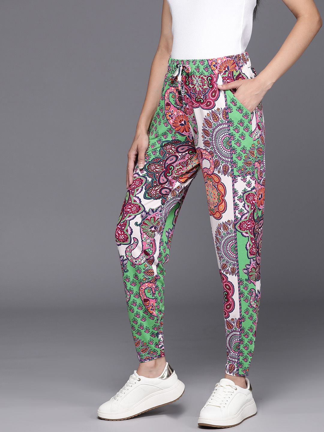 

NEXT Women Ethnic Motifs Printed Slim Fit Trousers, White