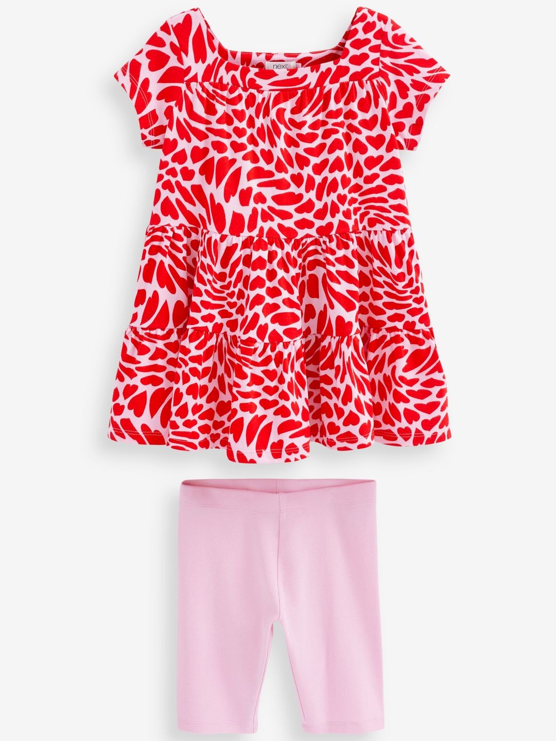

NEXT Girls Pure Cotton Printed Top with Shorts, Red