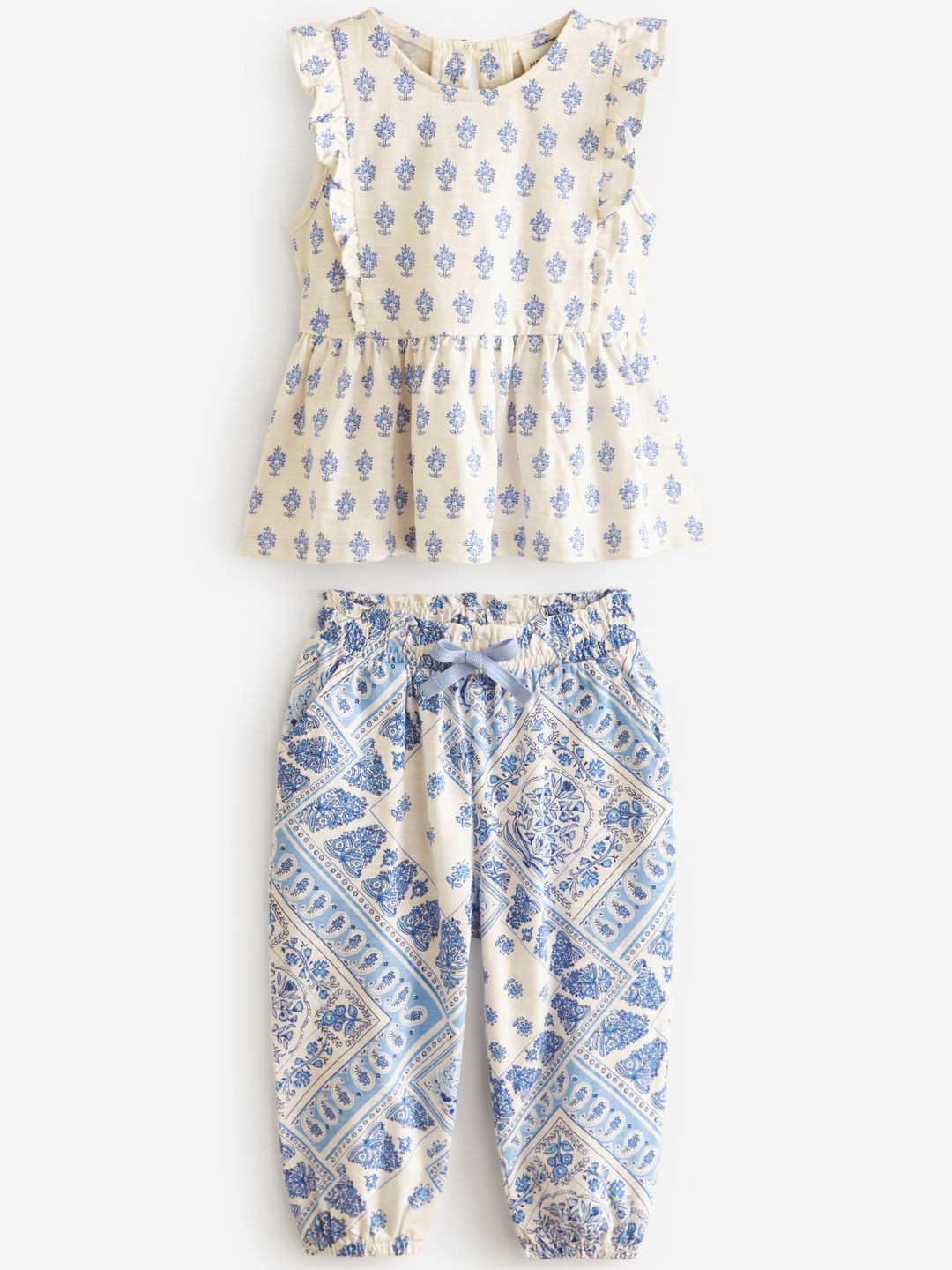 

NEXT Girls Pure Cotton Printed Top & Joggers Set, Blue