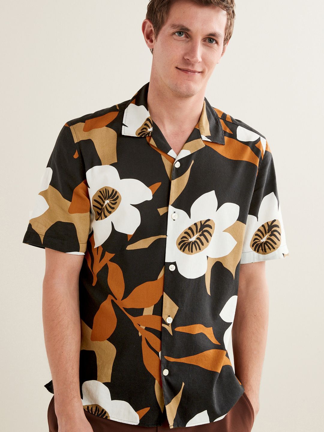 

NEXT Floral Print Cuban Collar Casual Shirt, Black