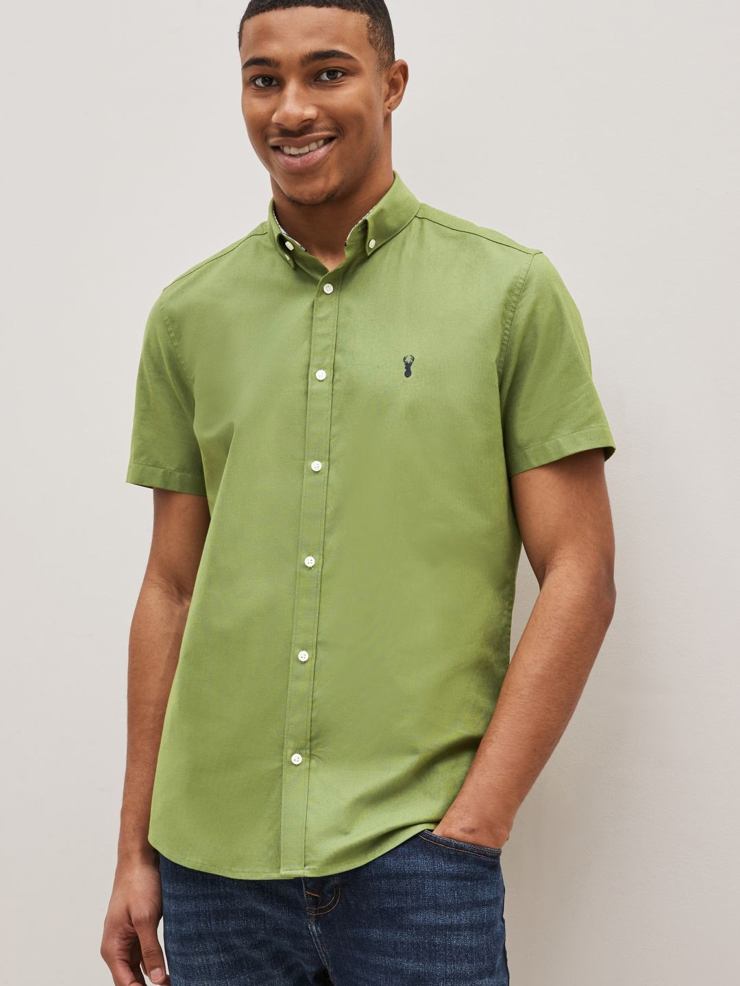 

NEXT Button Down Collar Short Sleeves Casual Shirt, Green