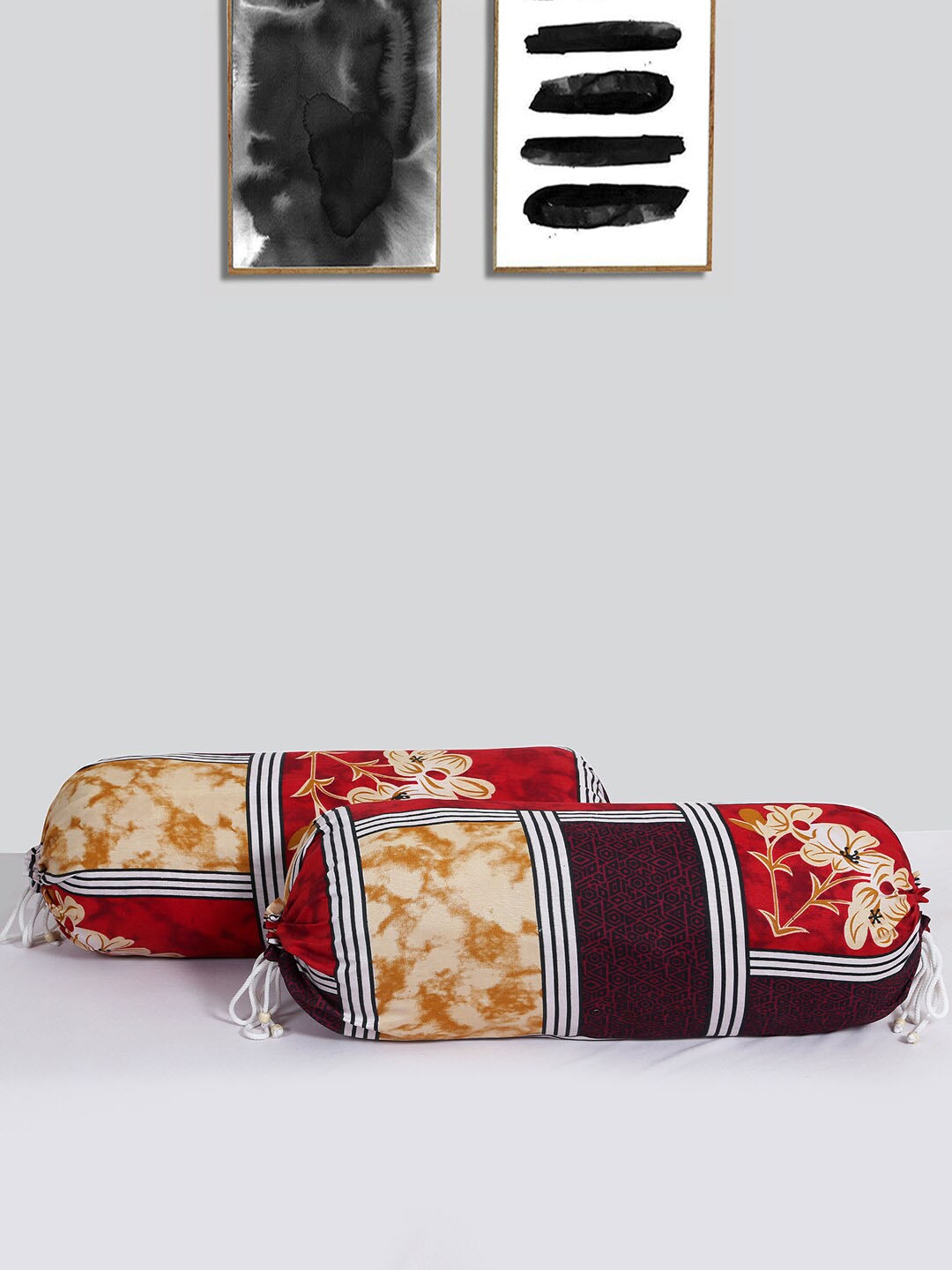 

Kuber Industries Red & Brown 6 Pieces Floral Printed Cotton Bolster Covers