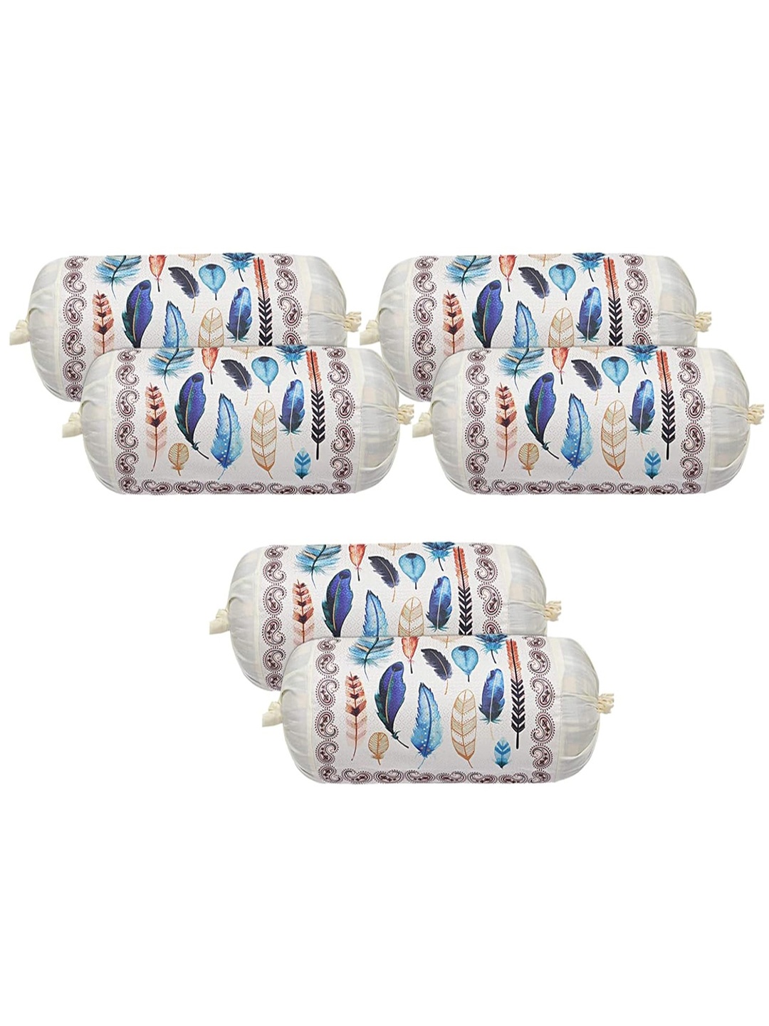 

Kuber Industries Off white & Blue 6-Pcs Feather Printed Cotton Bolster Covers