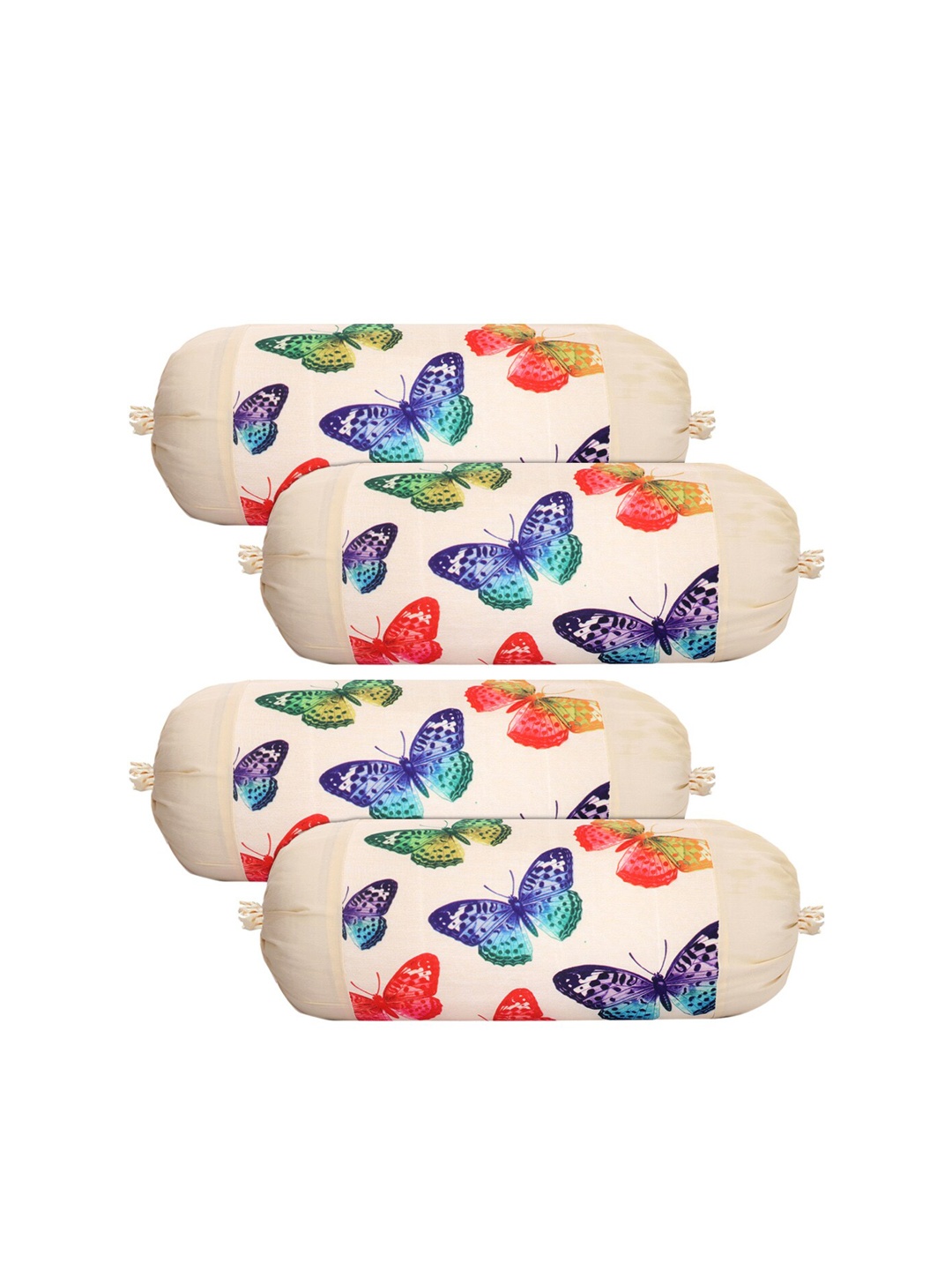 

Kuber Industries Cream & Blue 4-Pieces Butterfly Printed Cotton Bolster Covers