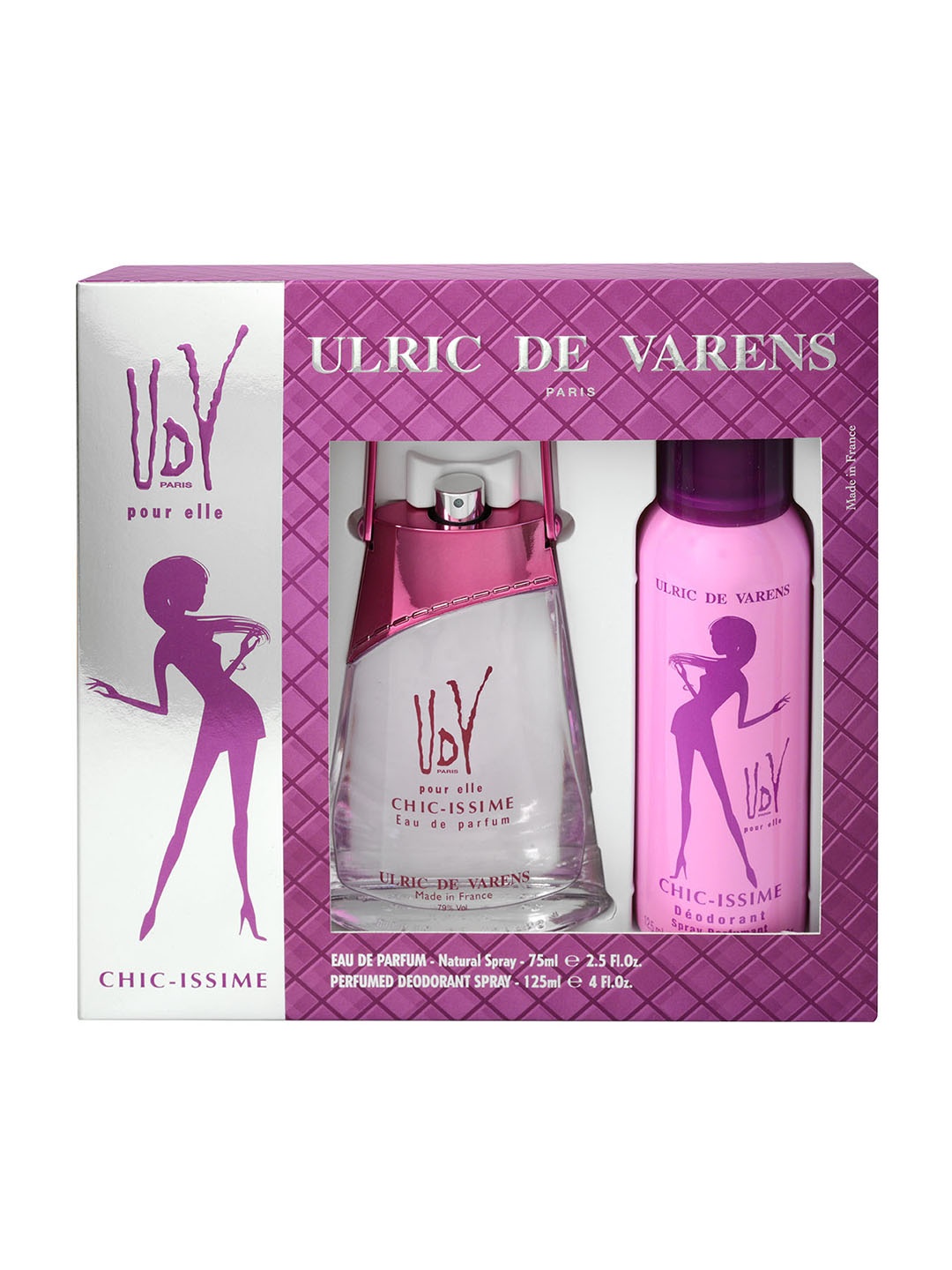 

ULRIC DE VARENS Women Chic-Issme Eau de Parfum 75ml + Deodorant 125ml Set, Purple