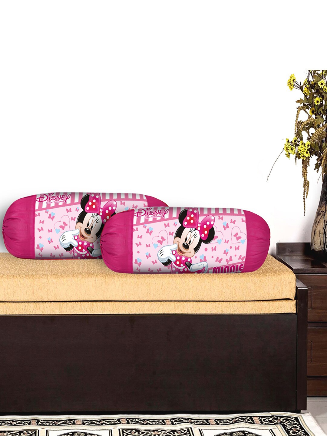 

Kuber Industries Pink & White 2-Pcs Disney Minnie Printed Bolster Covers